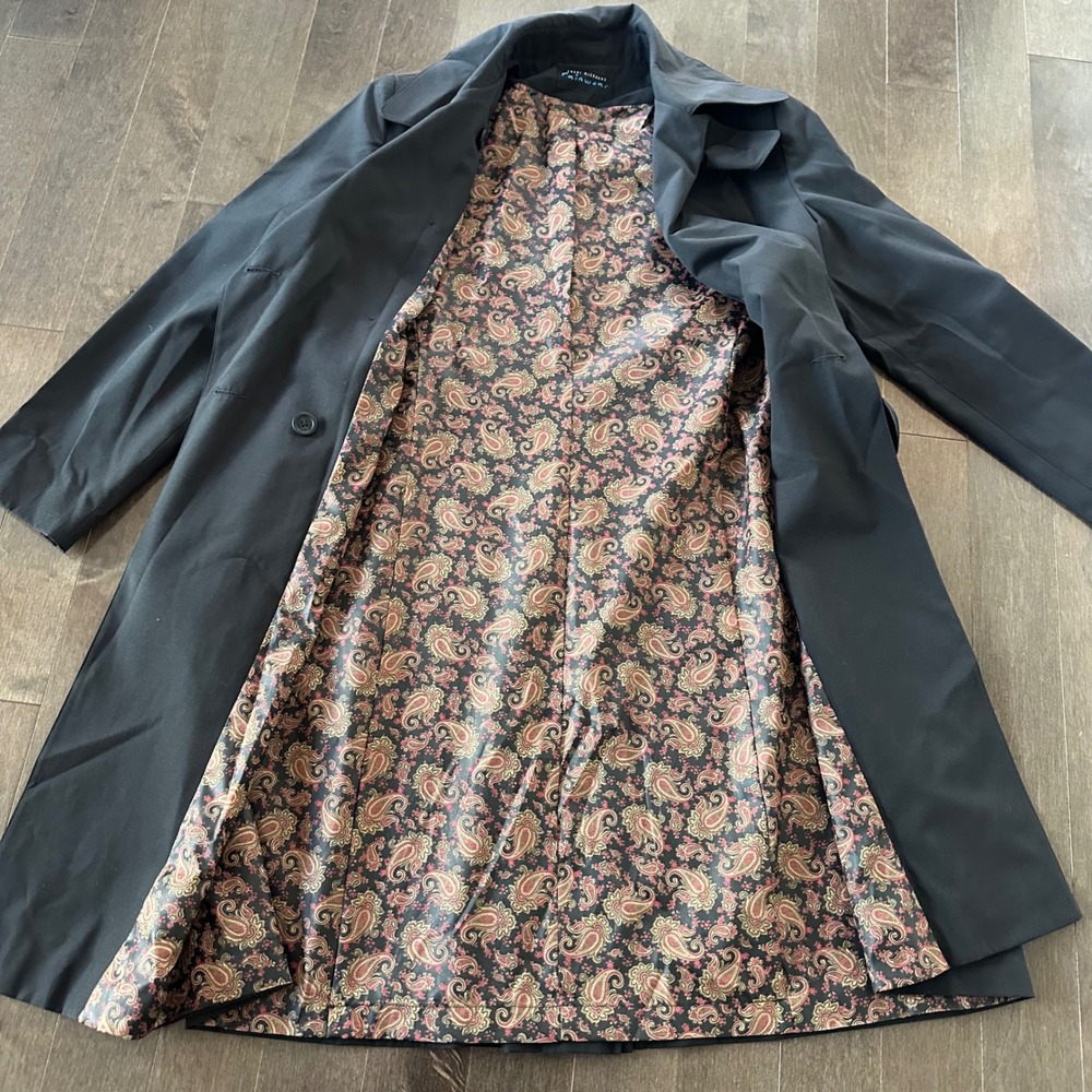 Vintage 90's Jeri Richards Rainwear Womens Trench Coat Double Breasted Black‎ 8 - Picture 6 of 9